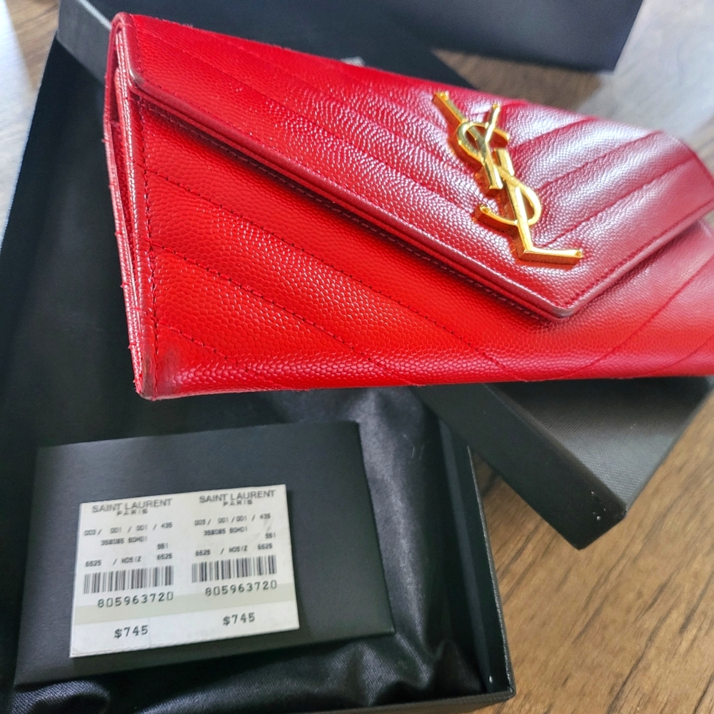 *Authentic* Ysl Flap Wallet In Red - image 2